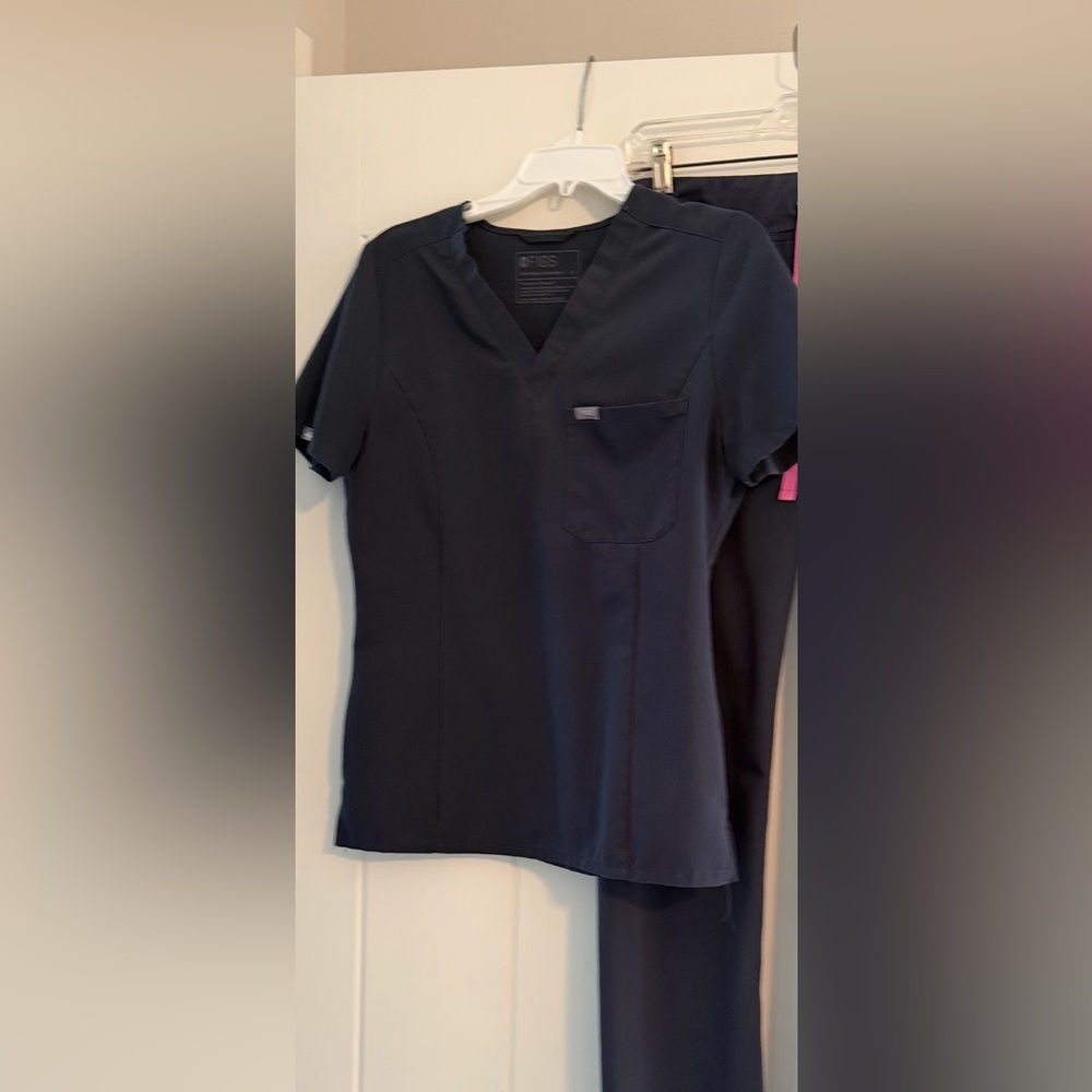 Dark Grey V-Neck Figs Scrub Top